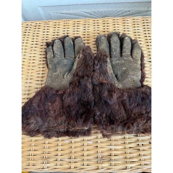 Antique 1880s Leather Beaver Fur Gauntlet Gloves Frontier Western Mountain Man - Picture 8 of 12